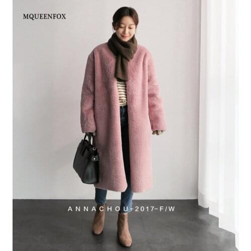 Winter Faux Fur teddy coat Women 2021 Sweet Pink Long Faux Fur Coats Warm Long Sleeve Jacket Pockets Overcoats Outwear Coat