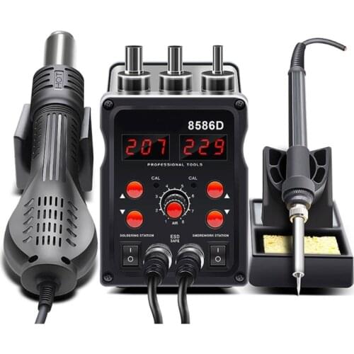 A0KF 2 in 1 8586D Soldering Station Solder Iron Hot Air Welding Tool 220V/110V