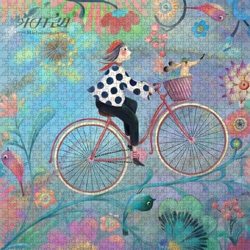 Michelangelo Wooden Jigsaw Puzzle 500 900 Piece Cycle Travel Girl Dog Bird Cartoon Animal Kid Educational Toy Painting Art Decor