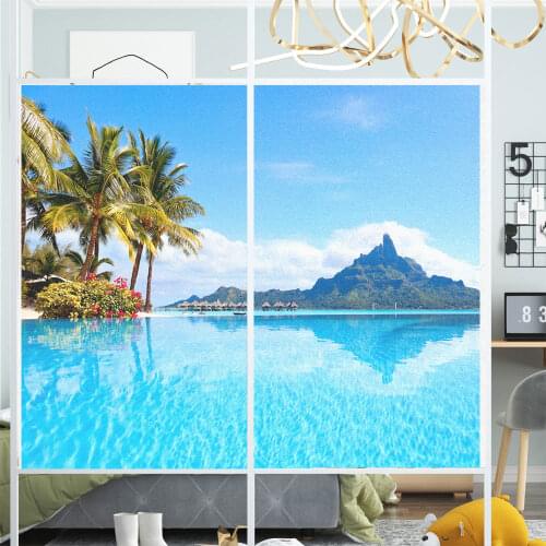 Window Film Privacy Seascape Glass Sticker UV Blocking Heat Control Window Coverings Window Tint for Homedecor