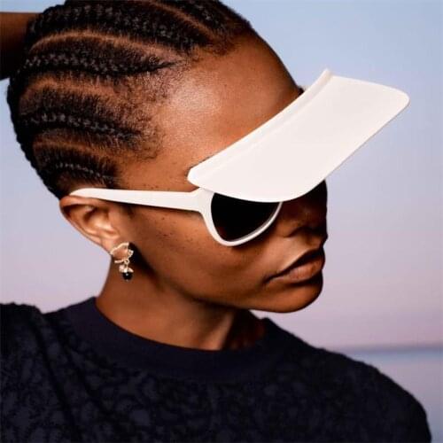High Fashion Shield Visor Flip Up Sunglasses Women Men Luxury Oversized Shades Hat Style White Square Sun Glasses Female 2021