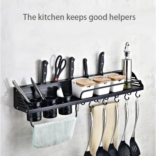 Space Aluminum Black Rack Free Punching Wall Mounted Tool Holder Multifunction Kitchen Condiment Storage Rack