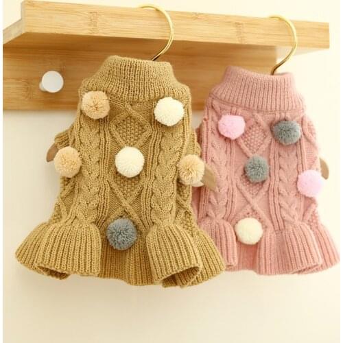 Sweater Skirt Knitwear Warm Dog Cat Clothes Soft Warm Ball Dog Knitted Jumper Winter Dogs Cat Costume Knitwear Pet Clothing