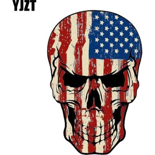 YJZT 10CM*15.1CM Car Sticker Skull USA Flag Distressed Reflective Decal Motorcycle Parts C1-7605