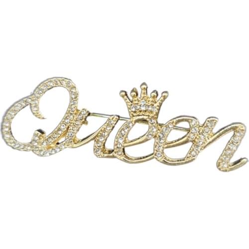 Female Fashion Trendy Women Rhinestone Golden Queen brooch Letter Crown Shape Pins and Brooch For Women Gift Jewelry Accessories