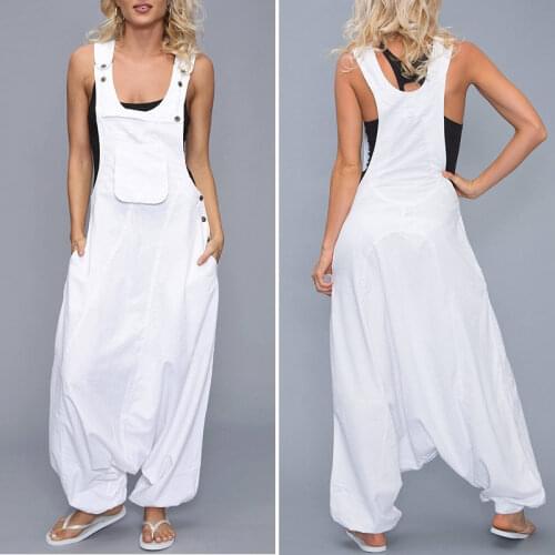 Womens Loose Jumpsuits Harem Pants Wide Leg Pants Sleeveless Pockets Bib Jumpsuit Siamese Trousers For Ladies Large Size S-5XL