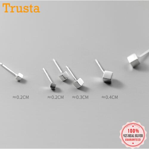 Trustadavis Real 925 Sterling Silver Fashion Sweet Geometric 2/3/4mm Squares Stud Earrings For Women Wedding Fine Jewelry DA275