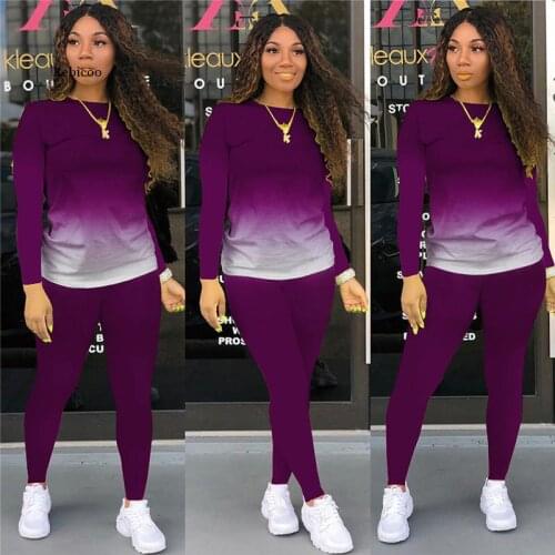 Autumn Winter Women Casual Sports Gradient Print Two Piece Set Top and Pants Tracksuit Sweatsuit Outfits