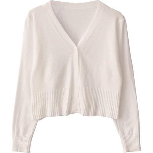 2021 New Korean Fashion Cardigan Women White Knitted Sweater Short Vintage School Uniform Black Long Sleeve Crop Tops Female