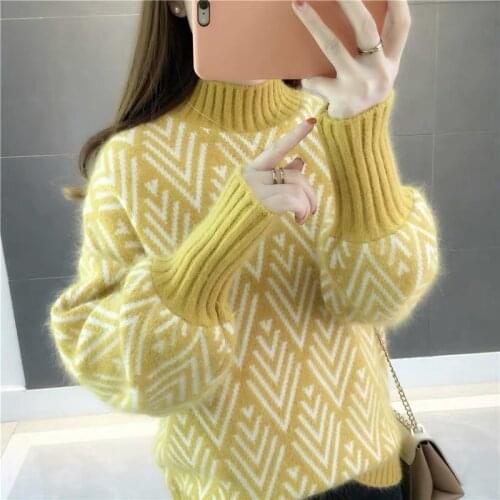 Autumn Winter Knitted Sweater Women Pullovers 2020 New Korean Fashion Loose Lazy Short Lantern Sleeve Sweaters Thick Female Tops