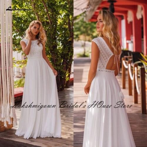 Lakshmigown Civil A Line Wedding Dress Boho Style 2021 Vestido Largo Boda Beach Wedding Dresses Cut Out Back Lace Bodice
