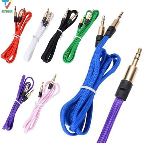 1M Nylon Fabric Braided Flat Noodle Aux Cable Accessory Bundles for IPhone 6 5 Samsung 500PCS/LOT