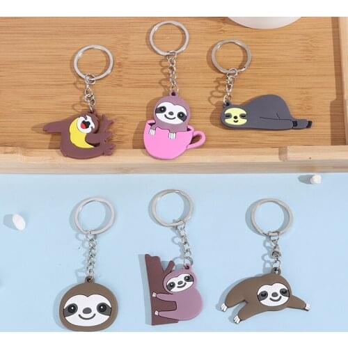 1 Pc 6 Types Fashion DIY Cute Fairytale PVC Sloth Keychain Key Rings Holder Alloy Key Chain For Woman Man Kids Gift Jewelry