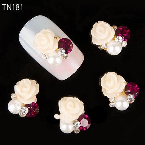 10 Pcs 3D Rose Flower Nail Art Stickers Tips Studs Rhinestone Nail Decor Jewelry