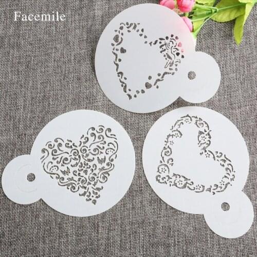 3PCS/SET Heart Fondant Cake Stencil Cappuccino Cupcake Decoration 55055