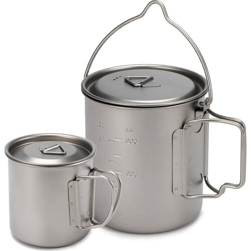 450ml 750ml Cup Set Ultralight Titanium Cup Hanging Pot Set Outdoor Portable Water Cup Foldable Handle High-quality