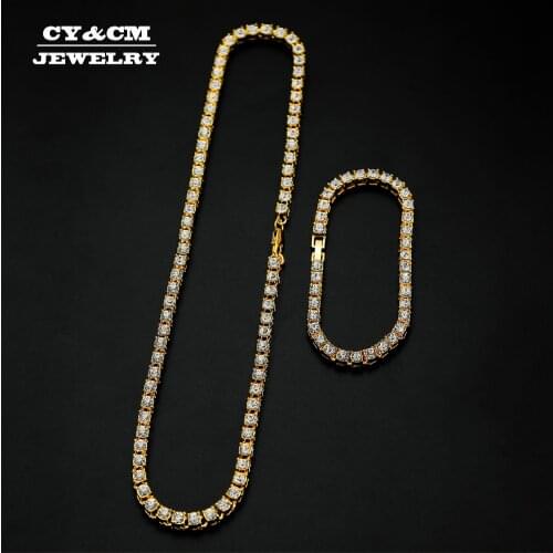 5mm Mens Hip Hop Bling Bling Iced Out Tennis Chains 1 Row Necklaces Bracelet Crystal Luxury Gold Silver Color Men Chain Jewelry
