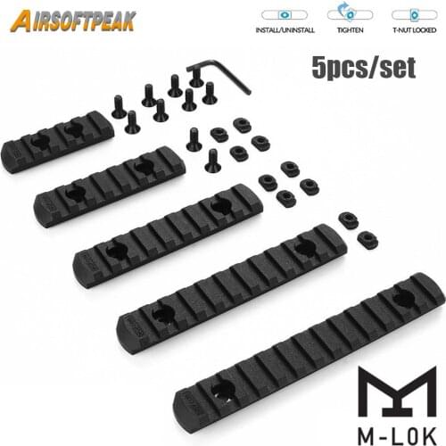 5pcs/ set Tactical M-Lok Picatinny Rail 5 7 9 11 13 Slots Mlok Scope Mount Weaver Nylon Picatinny Side Rails Section MLOK System