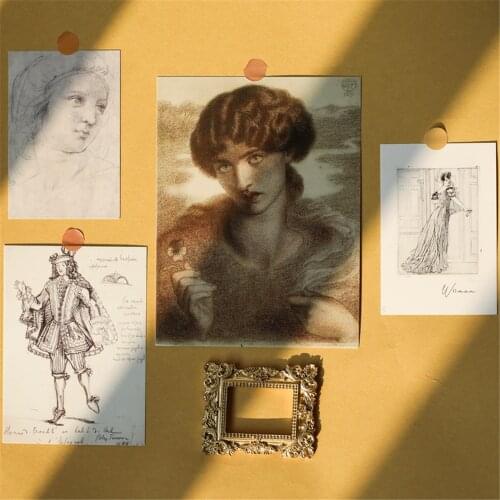 5 Pcs Ins Style Nordic Classic Art Painting Sketches Paper Card Photos Wall Stickers Retro Photography Props Home Decoration