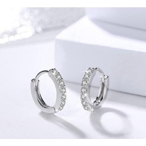 925 Sterling Silver Charm Hoop Earrings For Women Girls Ear Loop Paved Full Crystals Jewelry Accessories Zircon Earring Gifts