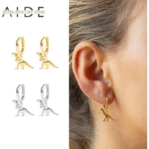 AIDE Trendy 925 Sterling Silver Hoop Earrings for Women Punk 3D Dinosaur Pendientes Piercing Huggie Earrings Fine Jewelry Gift