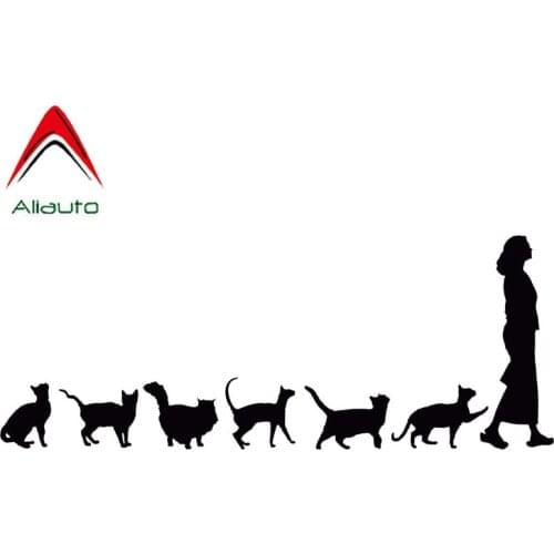 Aliauto Cartoon Car Sticker Funny Cats Follow Woman Auto Decoration Waterproof Vinyl Decal for Honda Civic Passat Opel,21cm*8cm