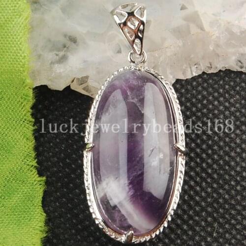 Free Shipping Women Fashion Jewelry New Natural Purple Crystal Oval Pendant Bead C3566