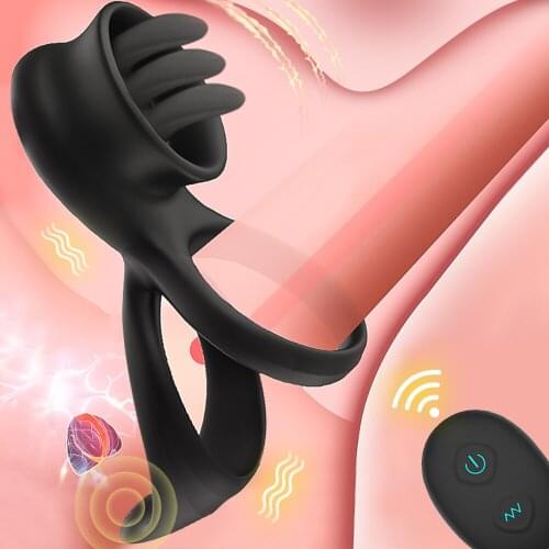 Wireless Remote Control Dual Vibrating Cock Ring Dick Penis Ring Cockring Adult Sex Toys for Men Cunnilingus back court massager