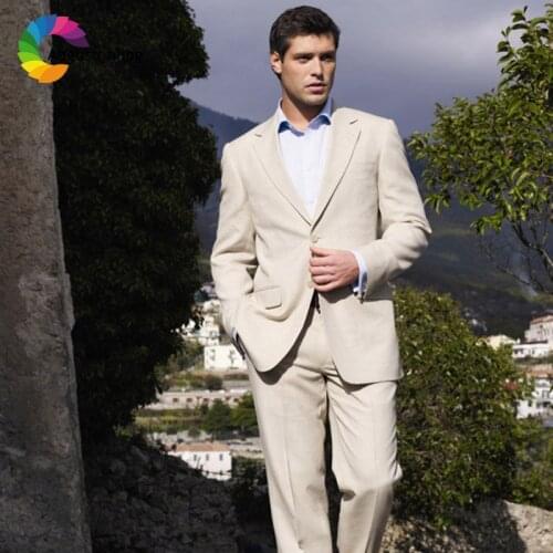 Beige Slim Fit Wedding Suits Groom Tuxedos 2 Pieces (Jacket+Pants) Bridegroom Men Suits Blazer Prom Wear Blazer