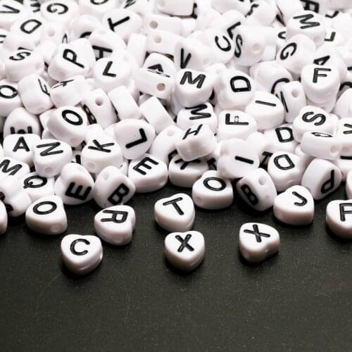White Black Love Heart Acrylic Random Alphabet Beads For Jewelry Making Findings Handmade DIY Wholesale 4x7MM