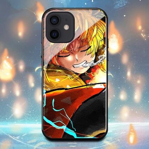 Demon Slayer Agatsuma Zenitsu Phone Case For Iphone 12Mini 12Pro X XR XS Max 11 11Pro 6 6s 7 8 Plus Tempered glass shell Cover