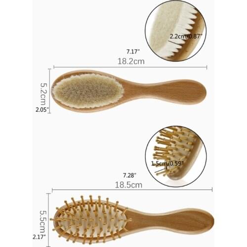D7WF 3Pcs Baby Hairbrush and Comb Set Newborn Natural Wool Comb Hair Brush Infant Head Massager Baby Registry Gift