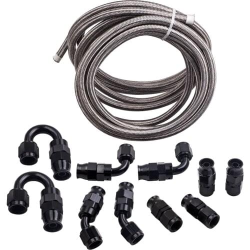 20FT AN6 -6AN PTFE Fitting Stainless Steel Braided Oil Fuel Hose Line Kit new
