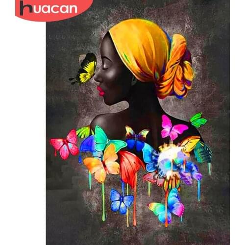 HUACAN Picture By Number African Woman Gift Drawing On Canvas Butterfly Painting By Numbers Portrait Home Decoration DIY Frame