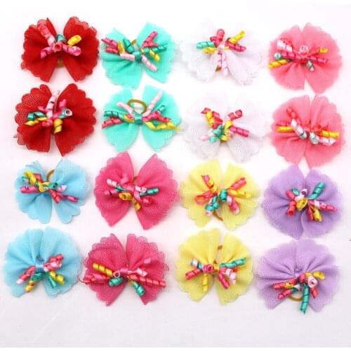 KA0007 New Various Style Pet Dog Bows Pet Hair Bows Rubber Bands with Diamond Dog Bow Grooming Supplies Wholesale