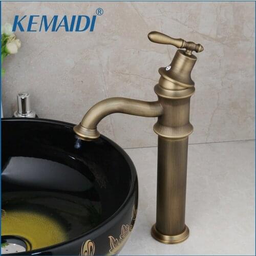 KEMAIDI Bathroom Antique Brass Faucets Swivel Spout Deck Mounted Single Handle Sink Mixer Bathroom Faucet Mixer Tap