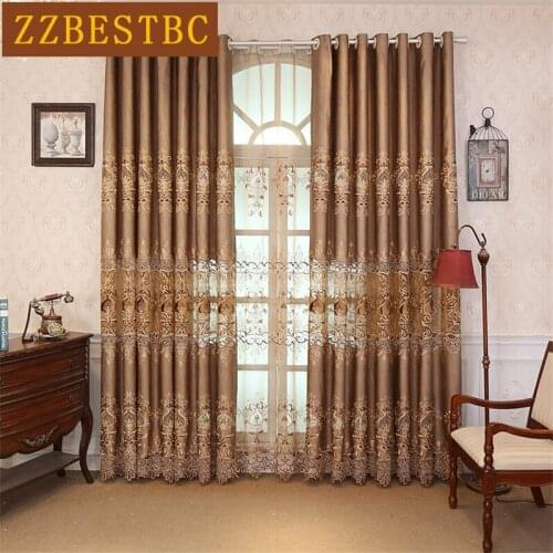 Brown European Style Luxury Embroidered Villa Decorative Curtains For Living Room Custom Voile Curtain For Bedroom Hotel Kitchen