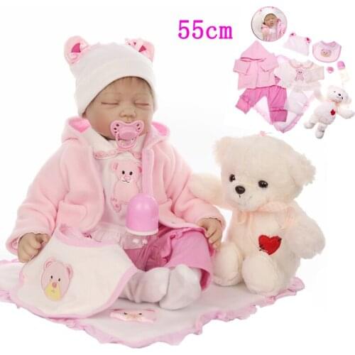 55cm Reborn Dolls Lifelike Reborn Baby Doll Sleeping Baby Soft Body Dolls Silicone Toys for Kids Drop Shipping Dolls for Girls