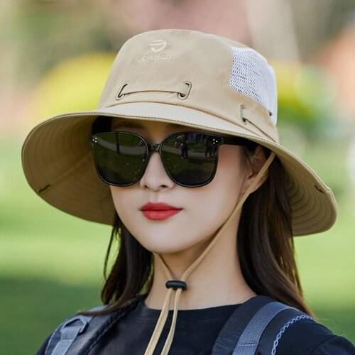 Summer New Mesh Breathable Fisherman Hat Unisex Travel Sunscreen Sun Hat Drawstring Hiking Hat Fishing Hat Casual Motorcycle Hat