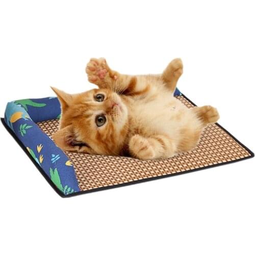 Dog pet bed Cool in summer Cats house rattan grass non-stick resistant straw mat with pillow breathable and comfortable dog