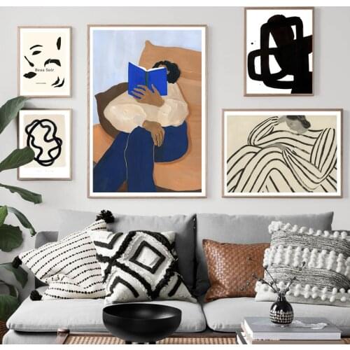 Minimalist Abstract Girl Black Lines Wall Art Canvas Painting Nordic Posters and Prints Wall Pictures for Living Home Decoration