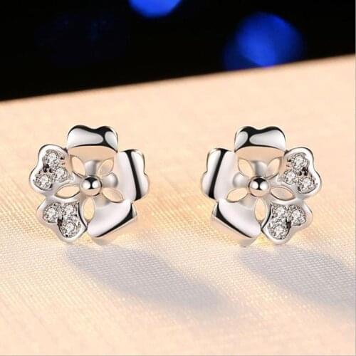 Everoyal Fashion Silver 925 Earrings For Women Jewelry Trendy Crystal Flower Girls Stud Earrings Female Summer Jewelry Lady Gift