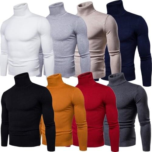 Male Double Collar Slim Fit Pullover Mens Turtleneck Winter Warm Sweater Men Pullover Sweater Solid Knitted Mens Sweaters Casual