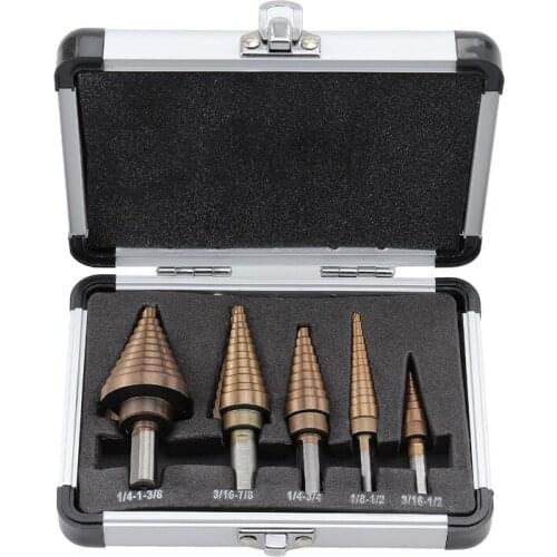 Multiple Hole Drilling Bit Set 5 In 1 HSS Cobalt Step Drill Bits Hole Cutter Core Drill Bit Tool Aluminum Case Titanium With Box