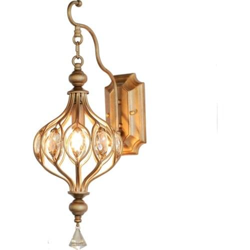 Retro Wall Lamp French Country Living Room Personalized Creative Lantern Crystal Bedside Wall Lamp Balcony Aisle Lighting