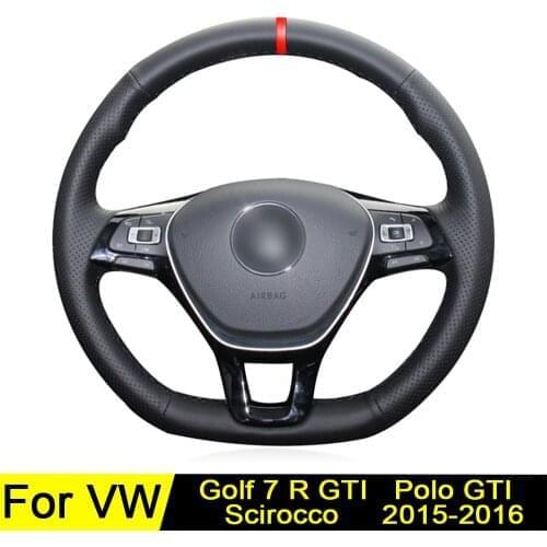 Steering Wheel Cover For Volkswagen VW Golf R Golf 7 MK7 GTI Polo GTI Scirocco 2016 2015 Black Non-slip Microfiber Leather