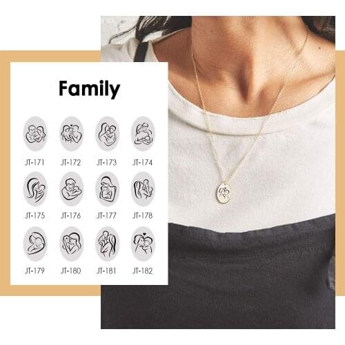 Visunion 316L Stainless Steel Oval Necklace Engraved Personality Custom Mother and Baby Family Pattern Necklace Jewelry New Gift