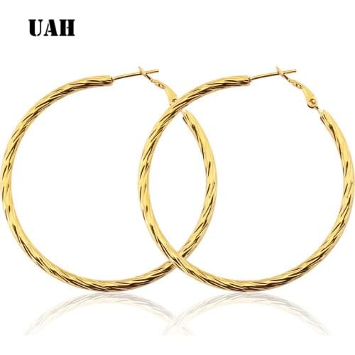 UAH Popular coil earrings 30mm-50mm selection gold/silver/Rose gold colorfor women Small exaggerated earrings