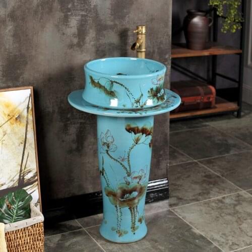 Simple Washstand Basin With One Balcony Ceramic Pillar Washbasin Toilet Pillar Basin Vertical Floor Household pedestal basin