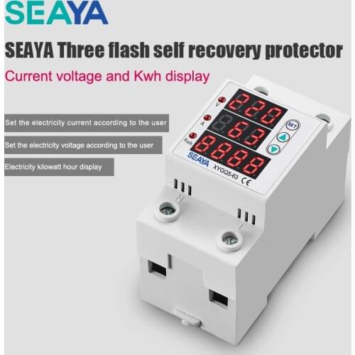 SEAYA 5th 3IN1 Display Voltage Relay 220v Din Rail Adjustable Over And UnderVoltage Protective Voltmeter Ammeter Surge Protector